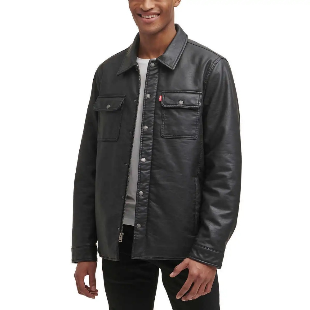 Levi's Men's Full Fleece Lining Faux Leather Jacket, black